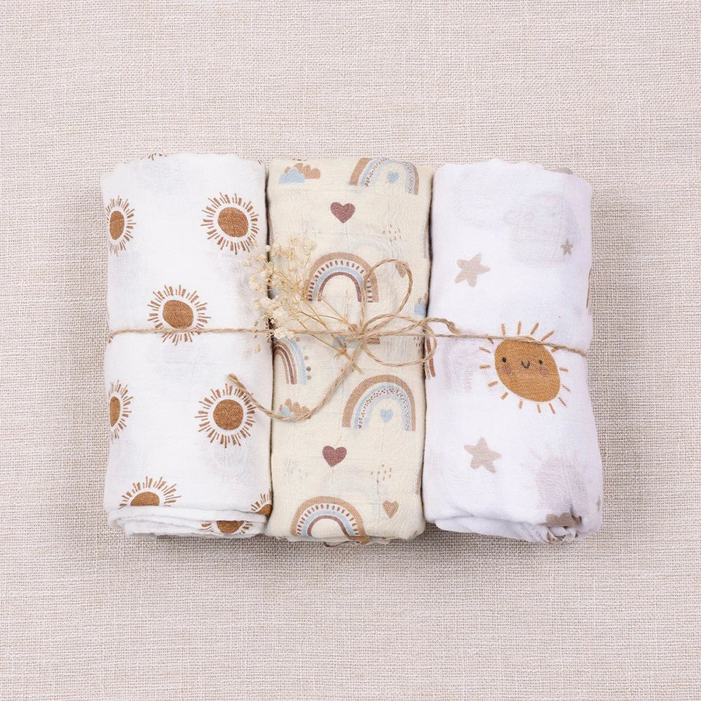 3-Pack Bamboo Cotton Muslin Swaddle Blankets