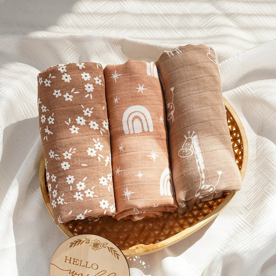 3-Pack Bamboo Cotton Muslin Swaddle Blankets
