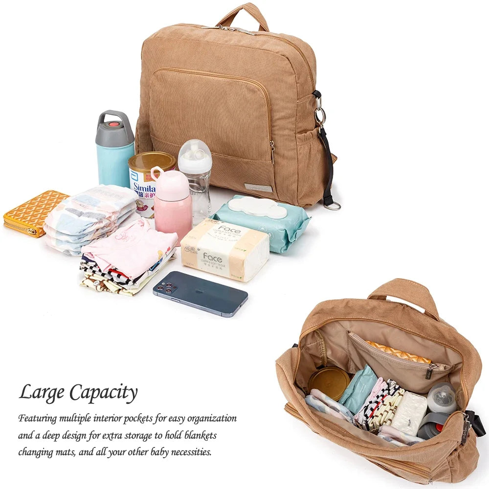 Corduroy Baby Diaper Backpack for Parents