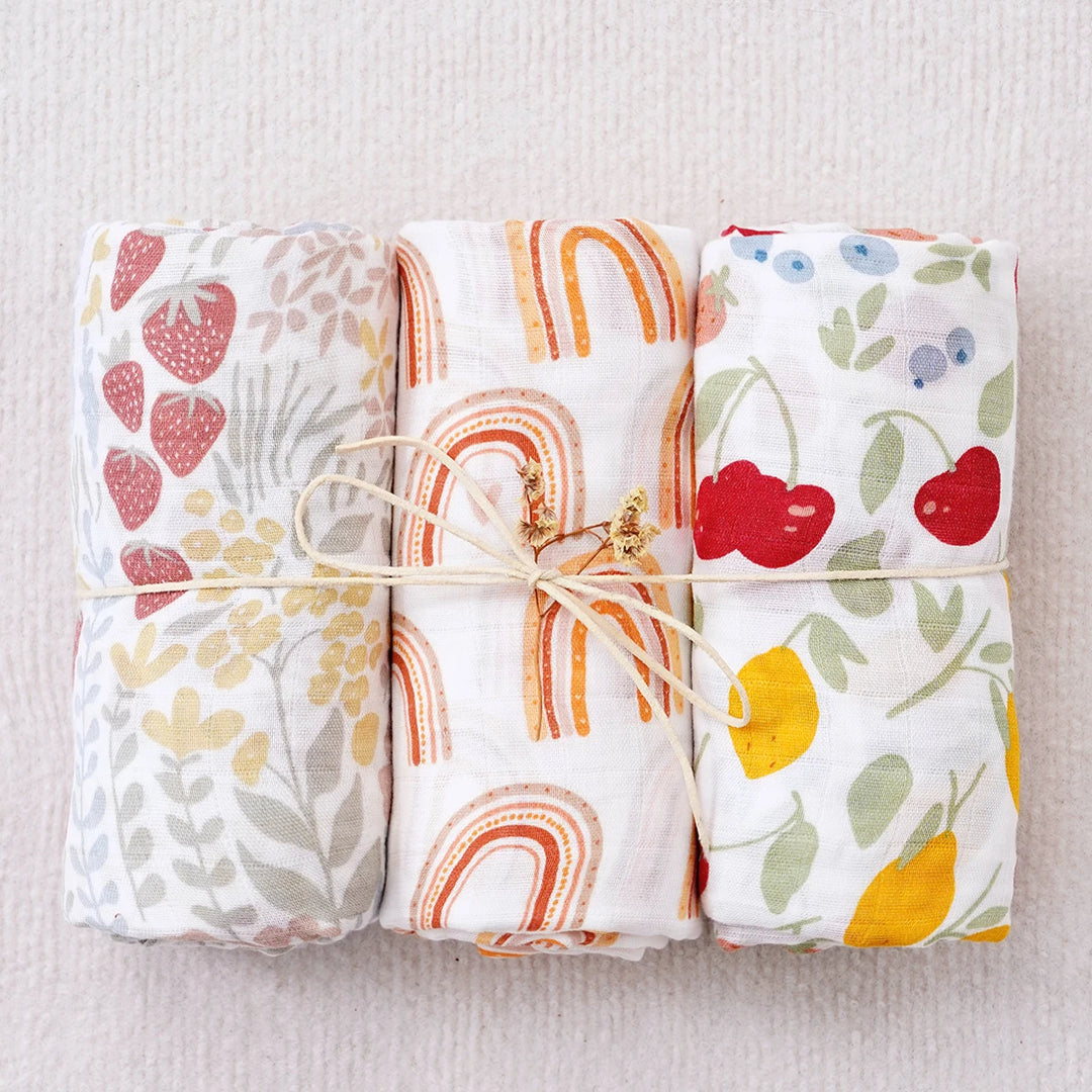 3-Pack Bamboo Cotton Muslin Swaddle Blankets