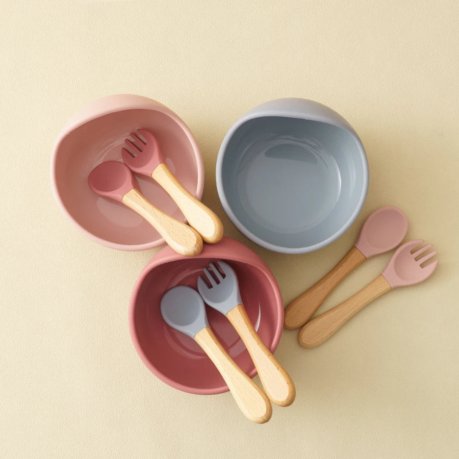 Silicone Baby Suction Bowl Set with Spoon & Fork