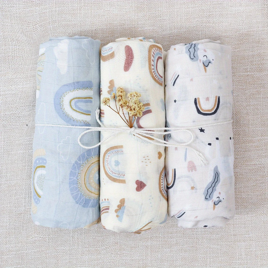 3-Pack Bamboo Cotton Muslin Swaddle Blankets
