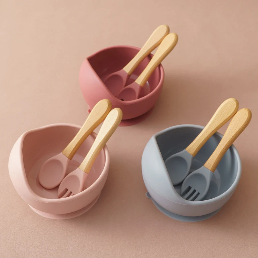 Silicone Baby Suction Bowl Set with Spoon & Fork