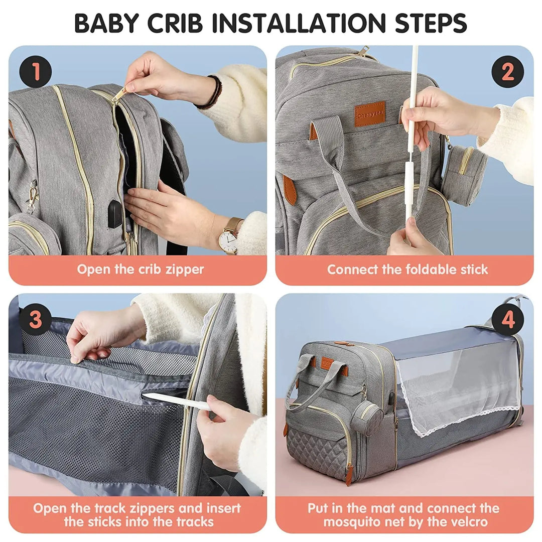 Waterproof Baby Diaper Backpack with Portable Changing Station
