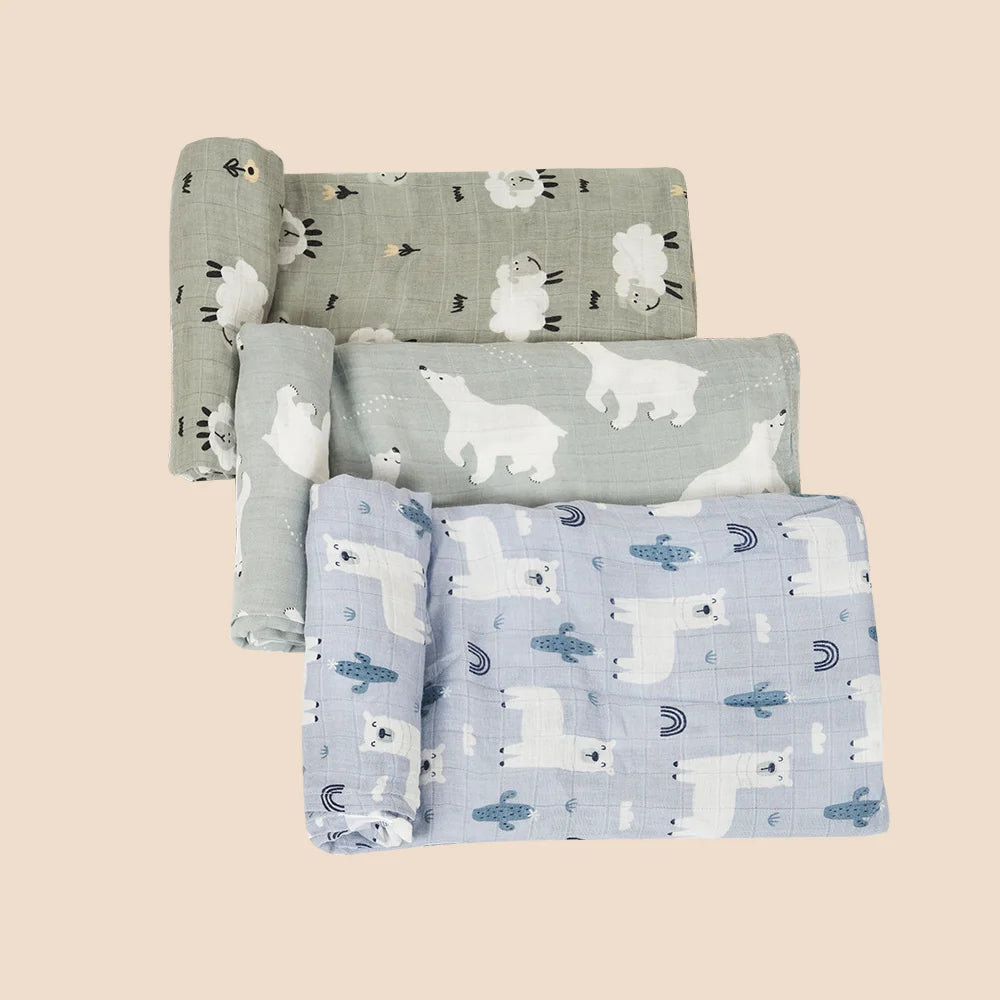 3-Pack Bamboo Cotton Muslin Swaddle Blankets