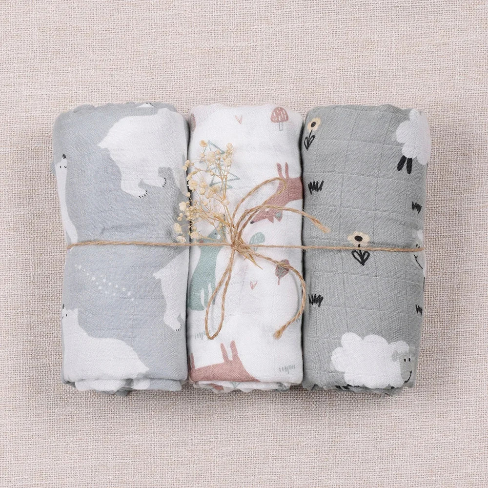 3-Pack Bamboo Cotton Muslin Swaddle Blankets