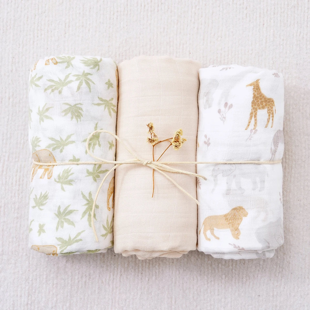 3-Pack Bamboo Cotton Muslin Swaddle Blankets