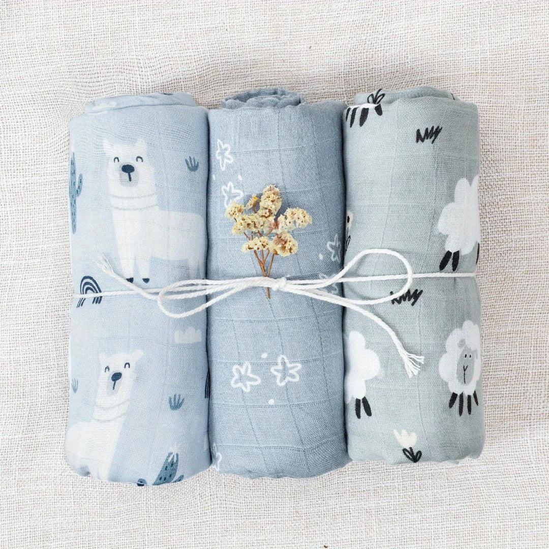 3-Pack Bamboo Cotton Muslin Swaddle Blankets