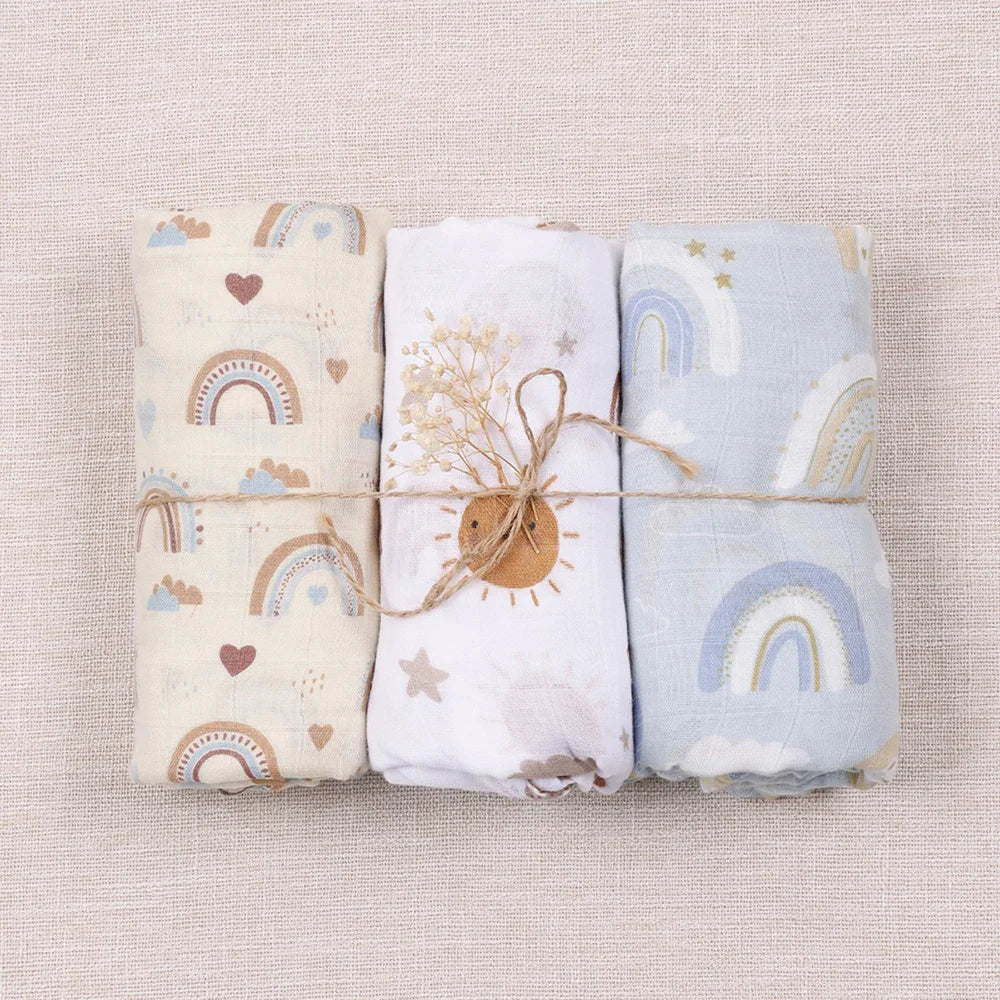 3-Pack Bamboo Cotton Muslin Swaddle Blankets