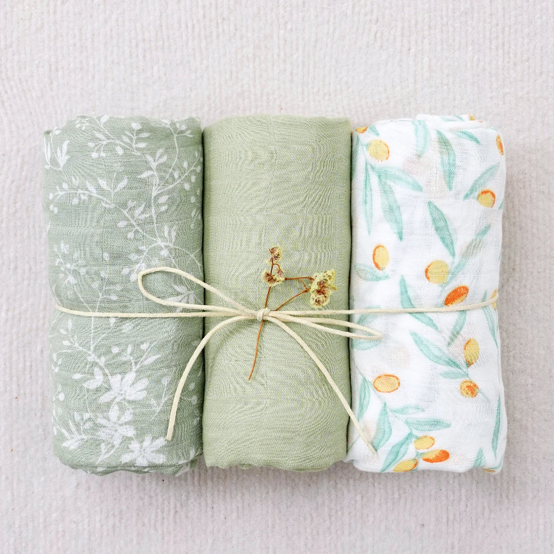 3-Pack Bamboo Cotton Muslin Swaddle Blankets