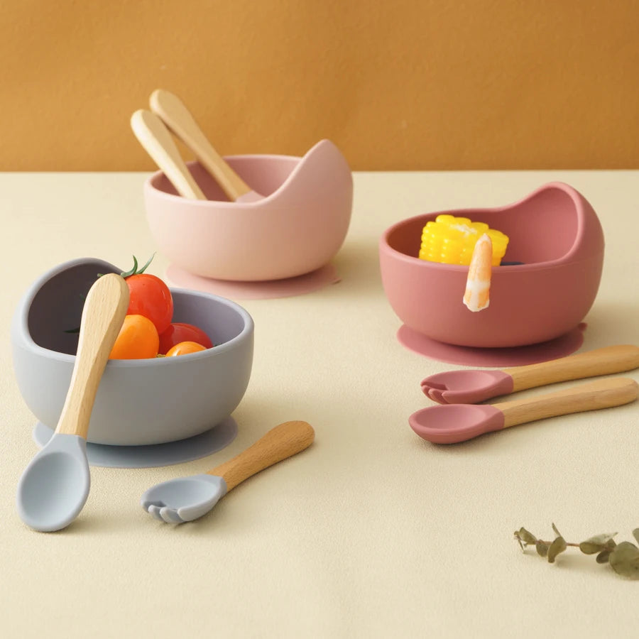 Silicone Baby Suction Bowl Set with Spoon & Fork