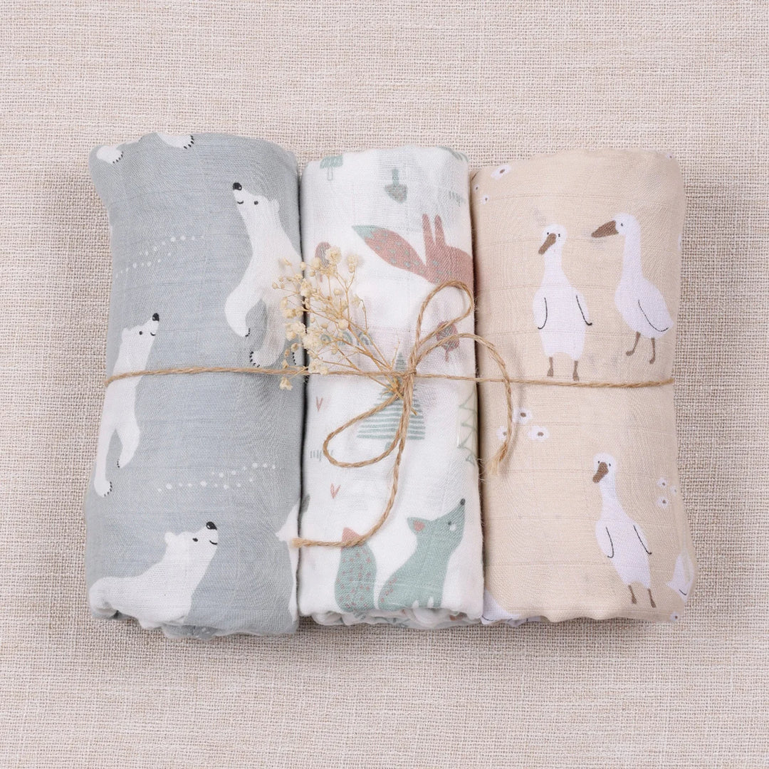 3-Pack Bamboo Cotton Muslin Swaddle Blankets