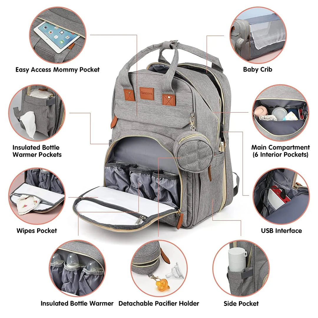 Waterproof Baby Diaper Backpack with Portable Changing Station